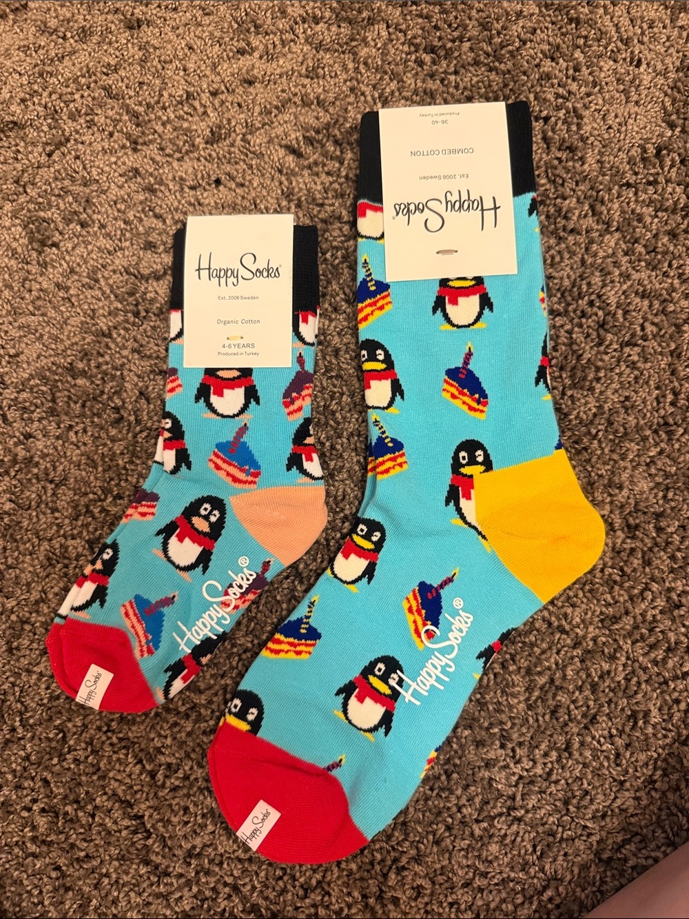 New Happy Socks teal penguin mommy and me socks